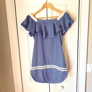 Anthropologie Misa Los Angeles Mini Dress Off Shoulder Ruffle Blue Striped XS